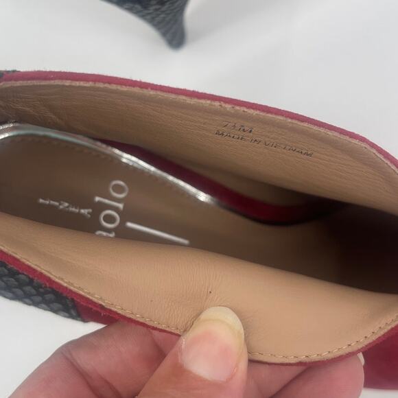 Linea Paolo Suede Booties 7.5M Red Snake Heel Y2K Party Pointed Toe Chic Ankle - Picture 9 of 9